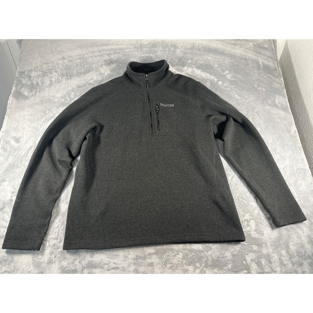 Marmot Mens XL Gray Fleece Quarter Zip Pullover Sweater Knit Jacket Charcoal